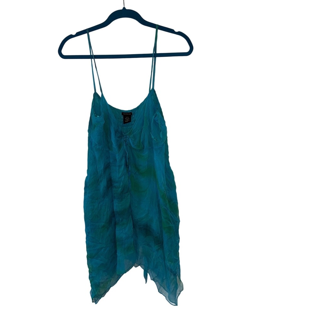 Calvin Klein Jeans Women XL Turquoise Tie Dye Handkerchief Hem Camisole Y2K Boho